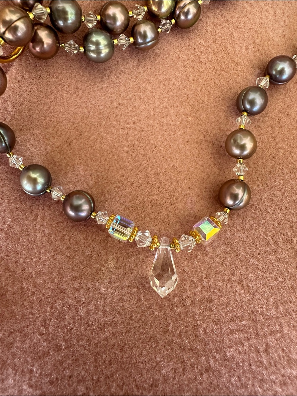 Fresh water Pearl and Crystal Drop Necklace
